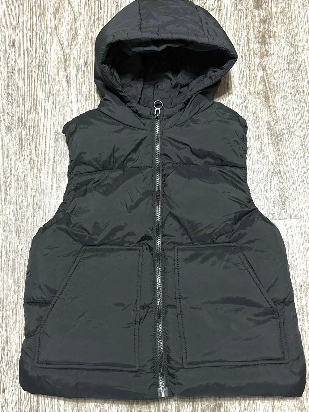 Zara Kids Black Puffer Vest Hooded Size 4-5 Years 110cm Full Zip Pockets